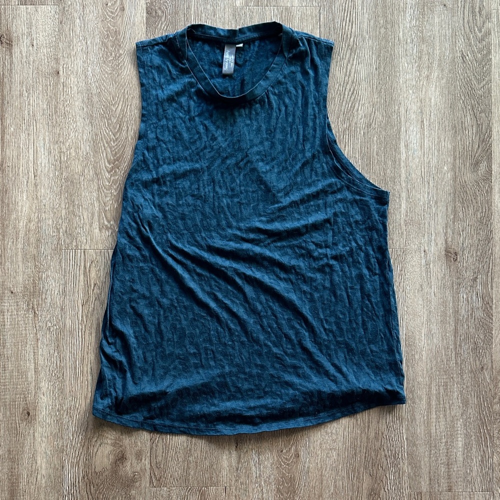 Sweaty Betty Muscle Tank Top Teal Leopard Burnout Size XL Athletic Workout Loose